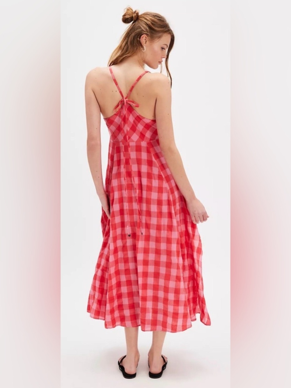 Free People Via Midi Dress In a Bohemian Red Gingham Print Size Small NWT - Picture 11 of 13